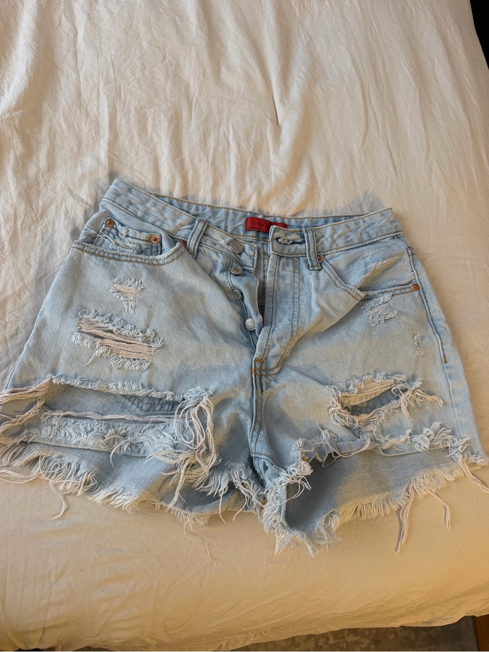 Fashion Nova Light Blue Ripped Denim Shorts